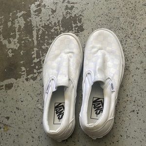White slip on vans checkered